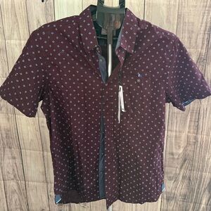 NWT Level Ten Burgundy Micro Print Button Down Shirt |Men’s L |Peached Poplin